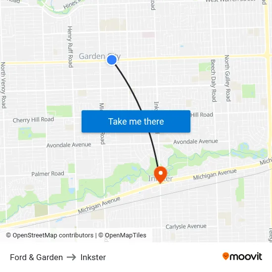 Ford & Garden to Inkster map