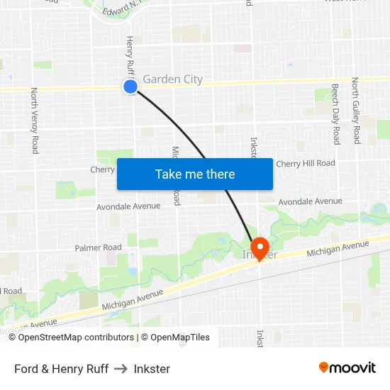 Ford & Henry Ruff to Inkster map
