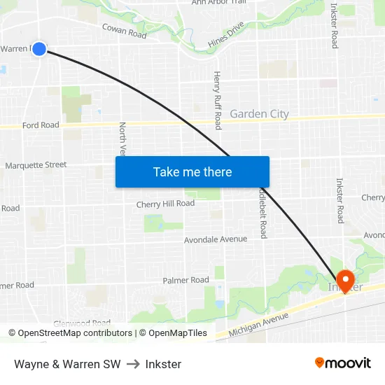 Wayne & Warren SW to Inkster map