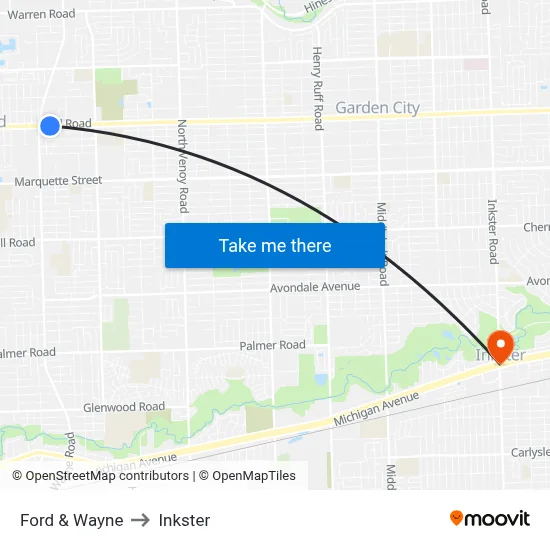 Ford & Wayne to Inkster map