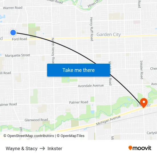 Wayne & Stacy to Inkster map