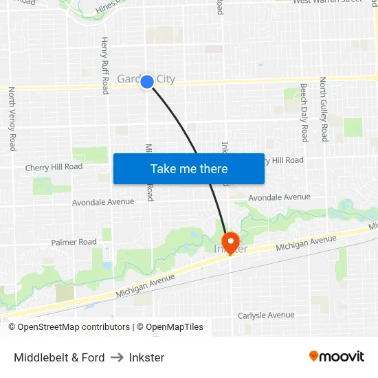 Middlebelt & Ford to Inkster map