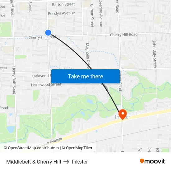 Middlebelt & Cherry Hill to Inkster map