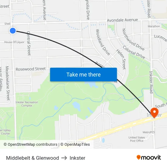 Middlebelt & Glenwood to Inkster map