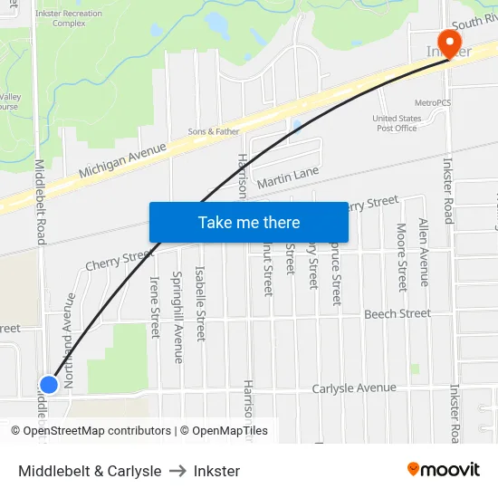 Middlebelt & Carlysle to Inkster map