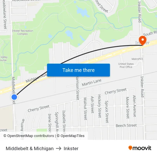 Middlebelt & Michigan to Inkster map