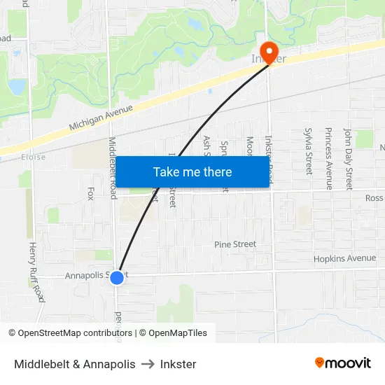 Middlebelt & Annapolis to Inkster map
