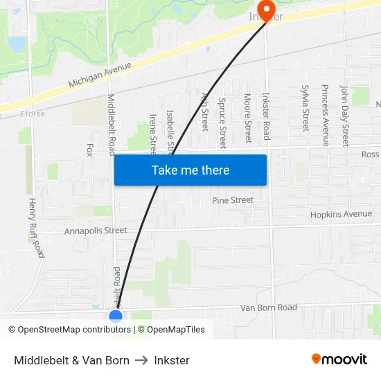 Middlebelt & Van Born to Inkster map