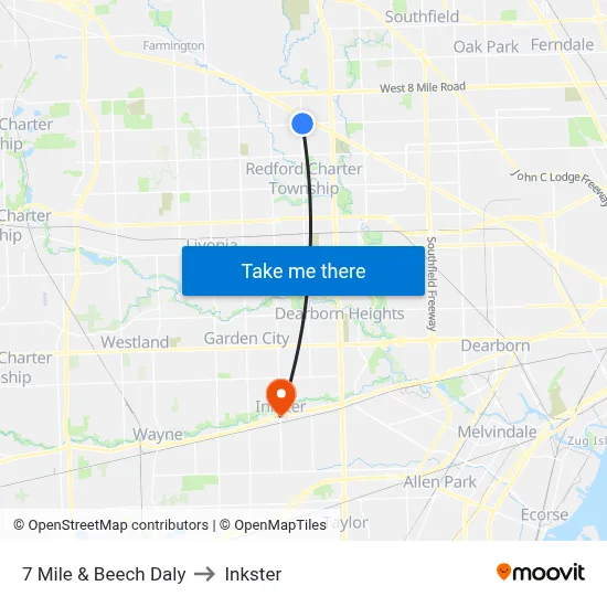 7 Mile & Beech Daly to Inkster map