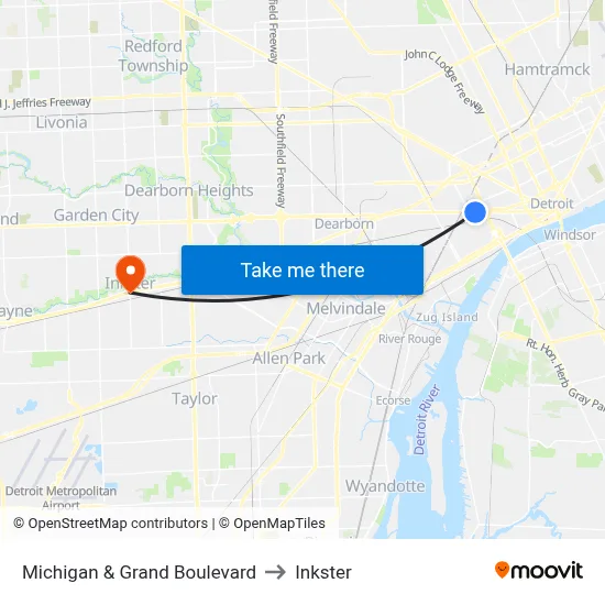 Michigan & Grand Boulevard to Inkster map