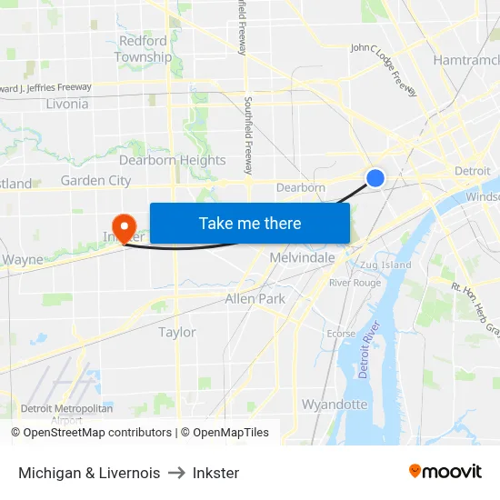 Michigan & Livernois to Inkster map