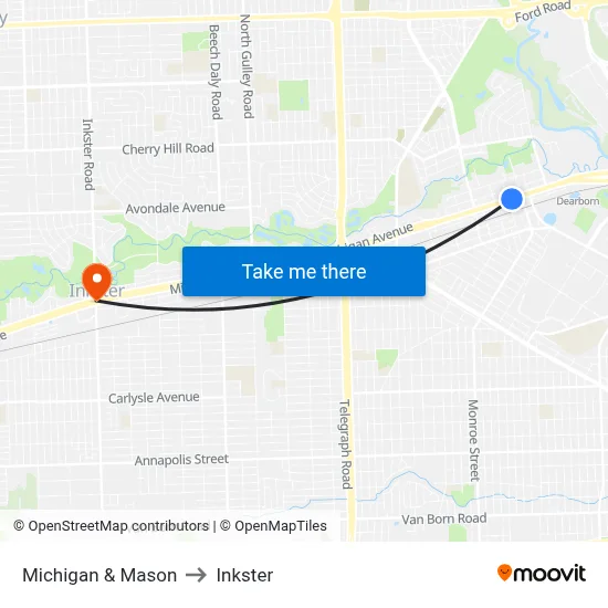 Michigan & Mason to Inkster map