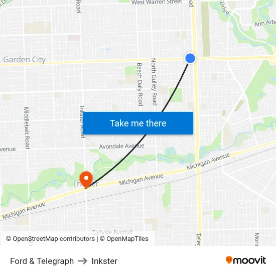 Ford & Telegraph to Inkster map