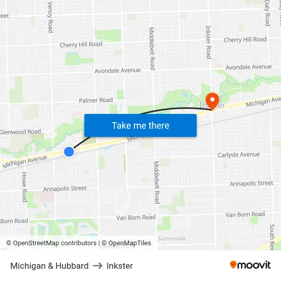 Michigan & Hubbard to Inkster map