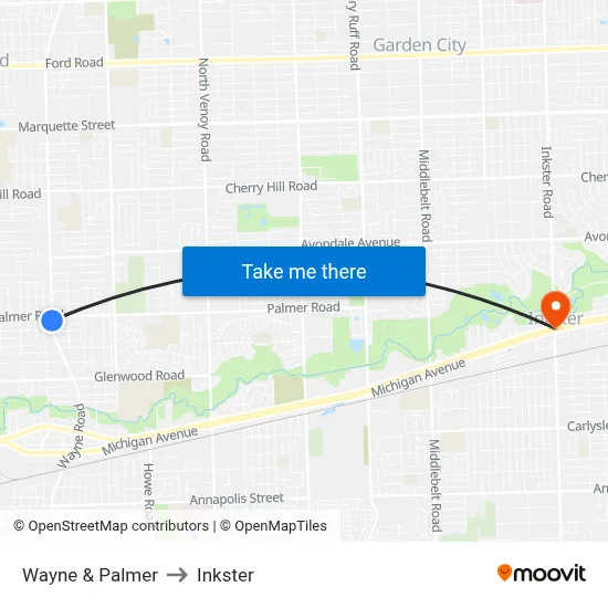 Wayne & Palmer to Inkster map
