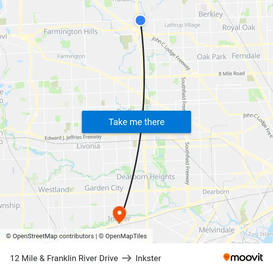 12 Mile & Franklin River Drive to Inkster map