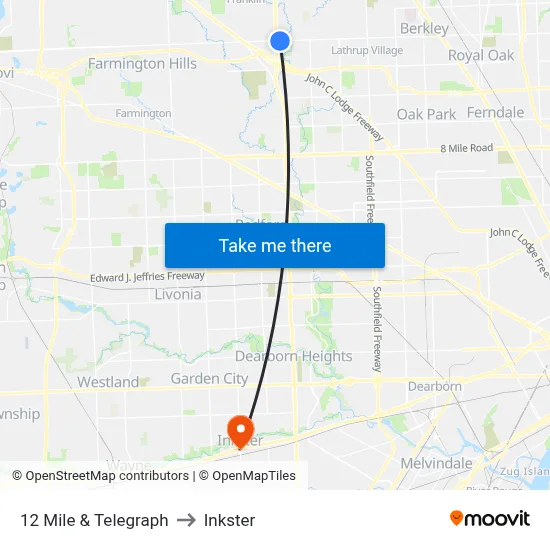 12 Mile & Telegraph to Inkster map