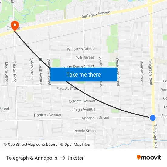 Telegraph & Annapolis to Inkster map