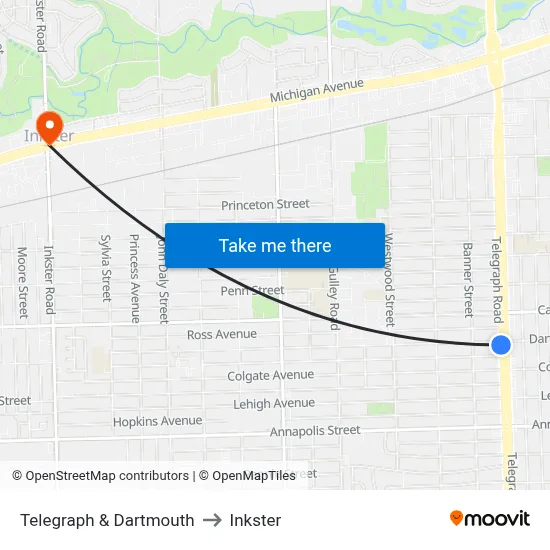 Telegraph & Dartmouth to Inkster map