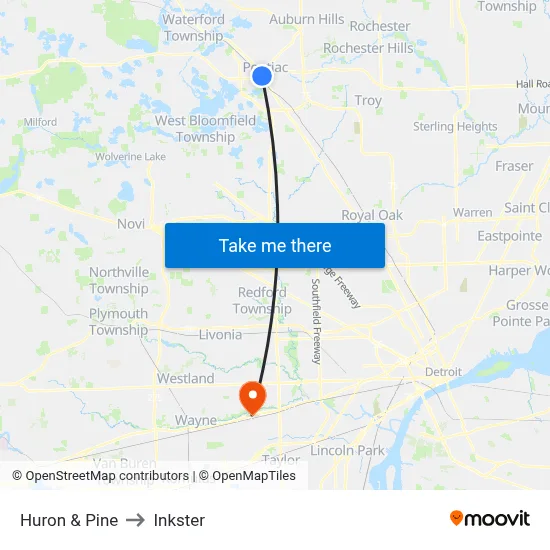 Huron & Pine to Inkster map