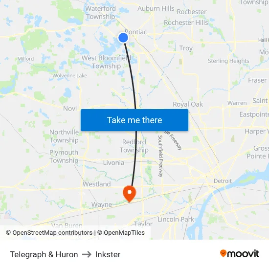 Telegraph & Huron to Inkster map