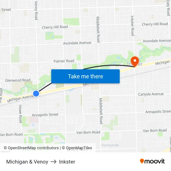 Michigan & Venoy to Inkster map