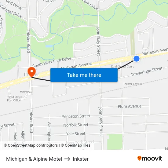 Michigan & Alpine Motel to Inkster map