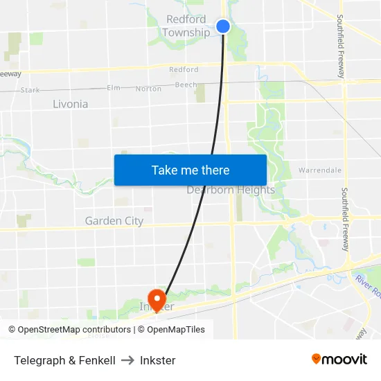 Telegraph & Fenkell to Inkster map