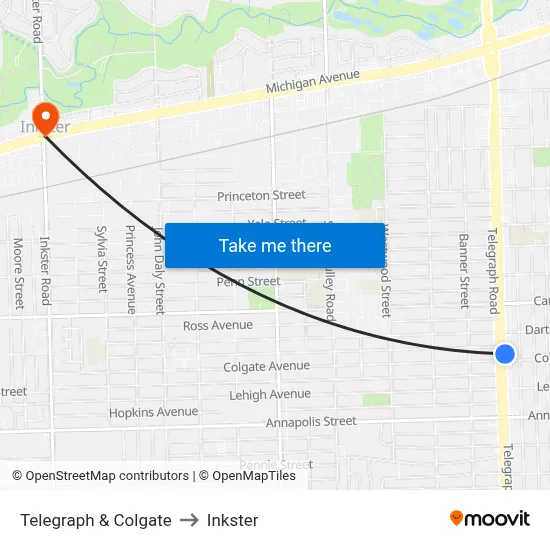 Telegraph & Colgate to Inkster map
