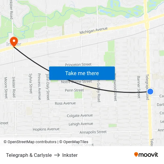 Telegraph & Carlysle to Inkster map