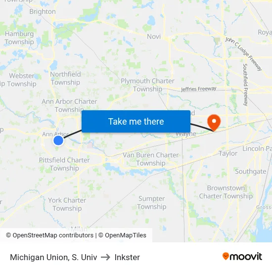 Michigan Union, S. Univ to Inkster map