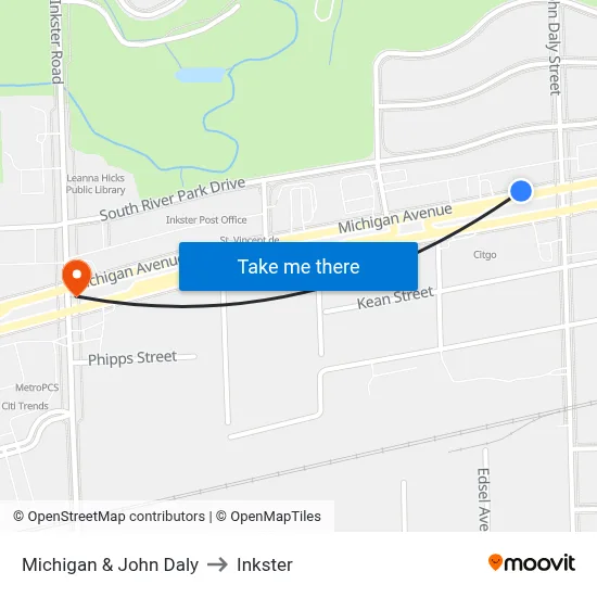 Michigan & John Daly to Inkster map