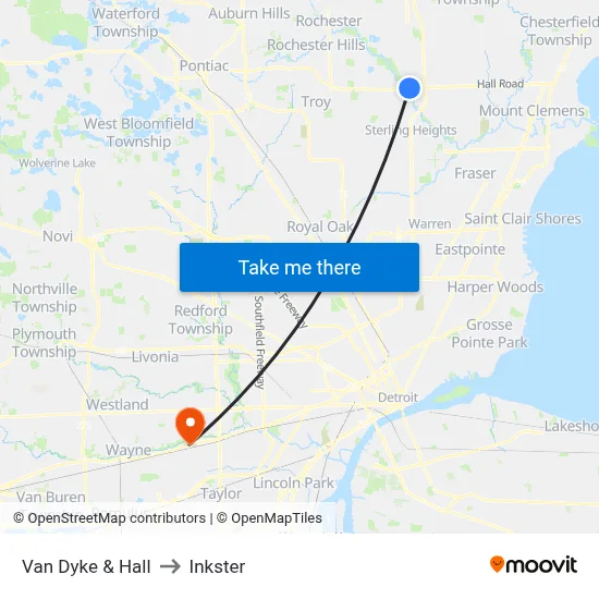 Van Dyke & Hall to Inkster map