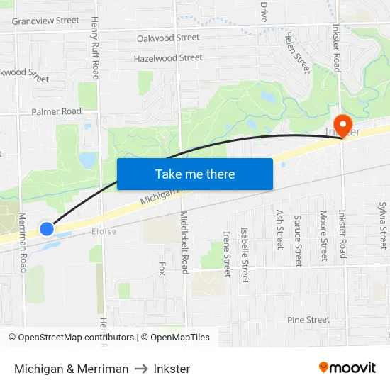 Michigan & Merriman to Inkster map
