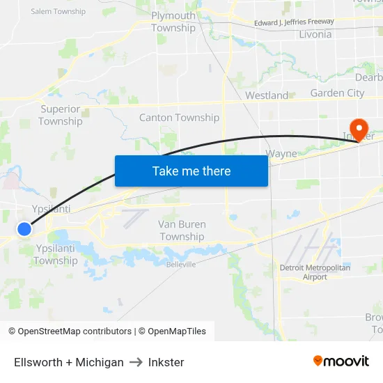 Ellsworth  + Michigan to Inkster map