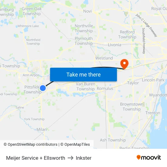 Meijer Service + Ellsworth to Inkster map