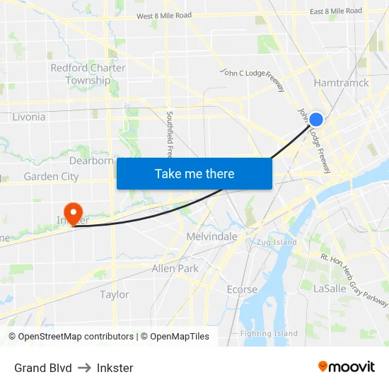 Grand Blvd to Inkster map