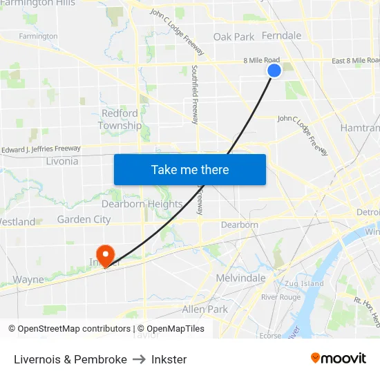 Livernois & Pembroke to Inkster map