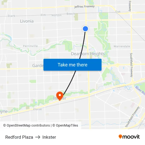 Redford Plaza to Inkster map