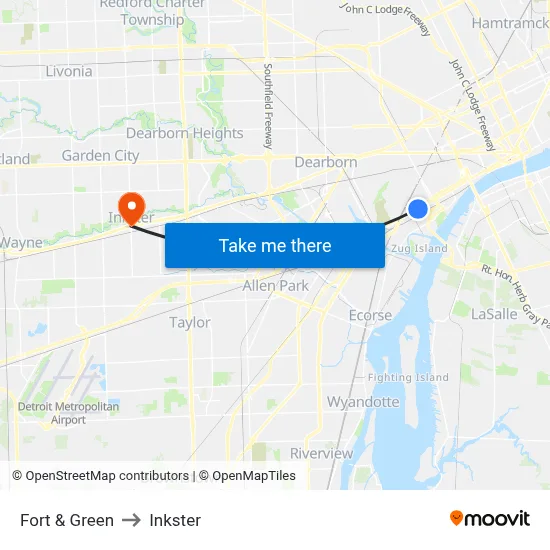 Fort & Green to Inkster map