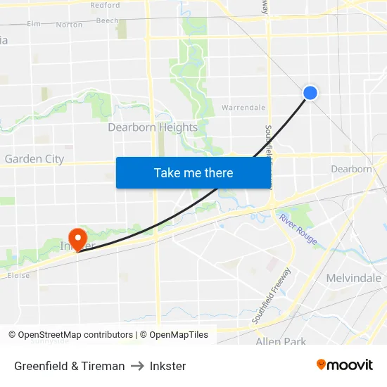Greenfield & Tireman to Inkster map