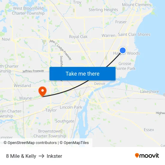 8 Mile & Kelly to Inkster map
