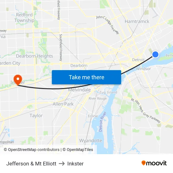 Jefferson & Mt Elliott to Inkster map