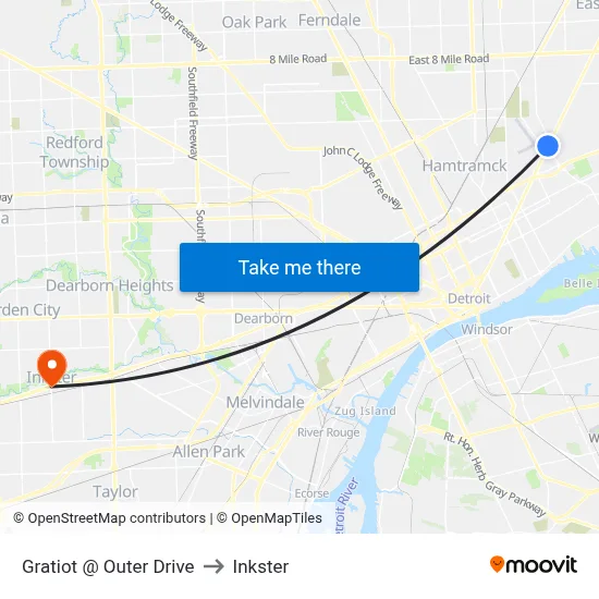 Gratiot @ Outer Drive to Inkster map