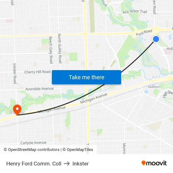 Henry Ford Comm. Coll to Inkster map