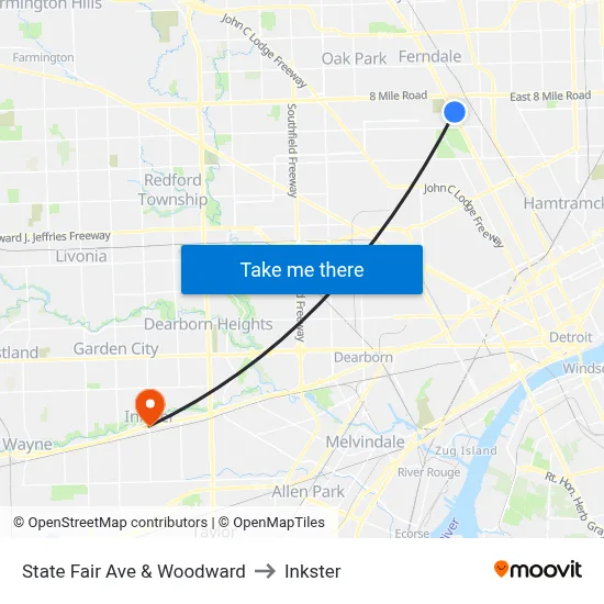 State Fair Ave & Woodward to Inkster map