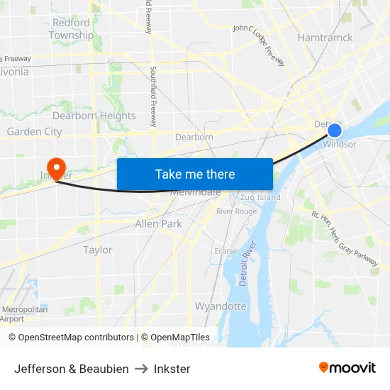 Jefferson & Beaubien to Inkster map