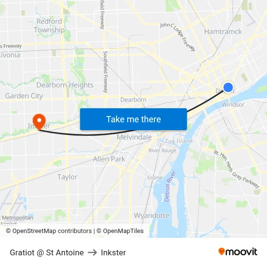 Gratiot @ St Antoine to Inkster map
