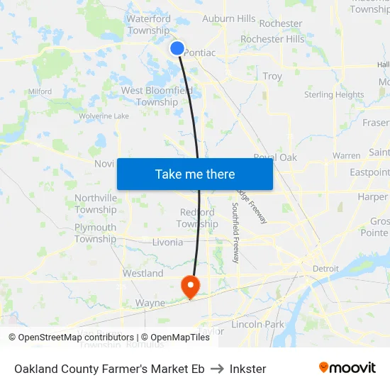 Oakland County Farmers Market Eb to Inkster map