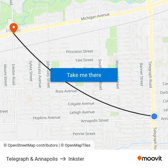Telegraph & Annapolis to Inkster map